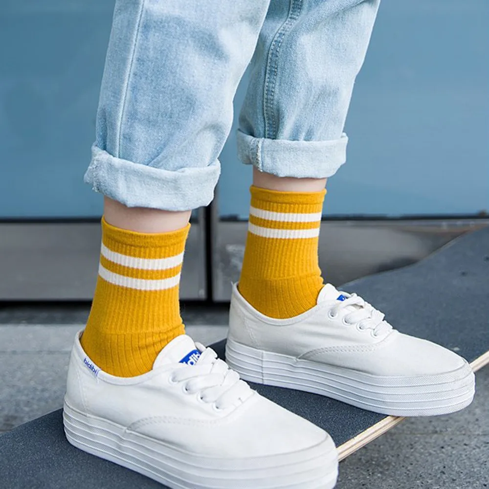 Носки женские Харадзюку Гольфы модные школьные хлопковые носки 2 линии дышащие meias steetwear женские носки L50905