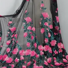 1 ярд розовый блесток Цветочная аппликация Тюль Ткань шикарные мотивы кружевная ткань для юбок, свадебные платья