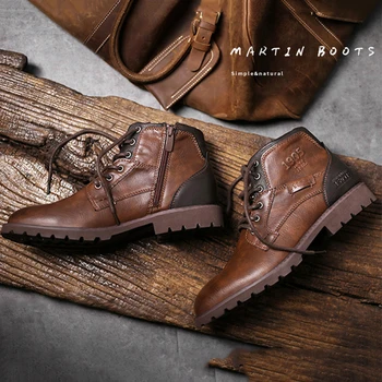 

High Quality Leather Men Boots Large Size 39-48 Waterproof Ankle Boots Outdoor Work Snow Boots For Men Shoes