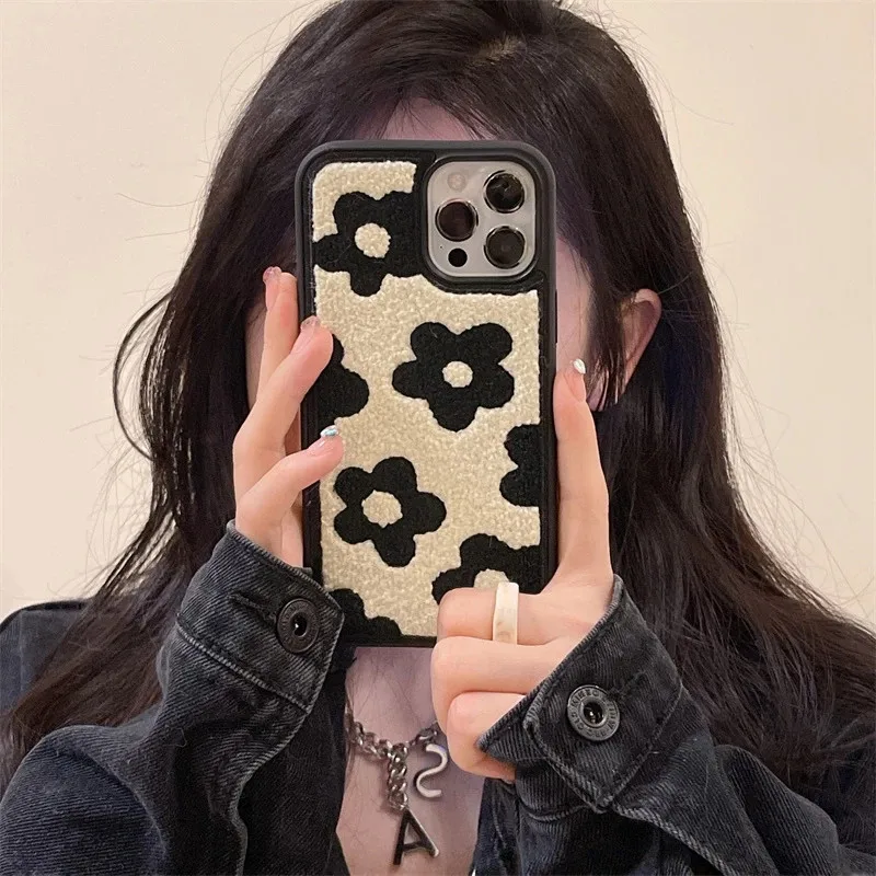 Luxury wool fluffy flower phone case for iPhone 13 11 Pro Max 7 8 Plus X XR XS Protective soft 12 | Мобильные телефоны и