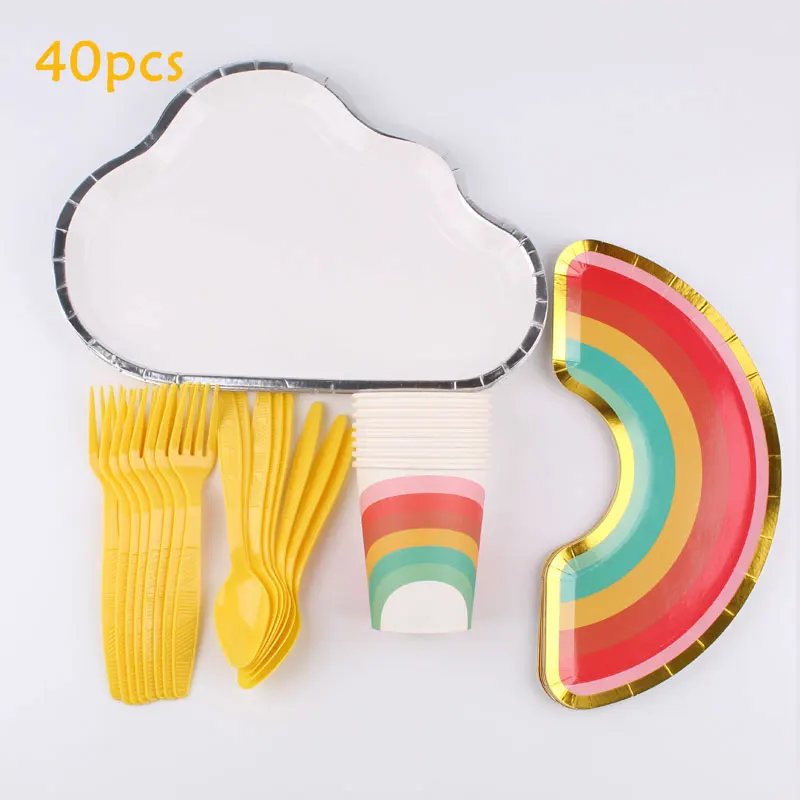 Пластиковая посуда (одноразовая Радуга пластины украшения для вечеринки дня