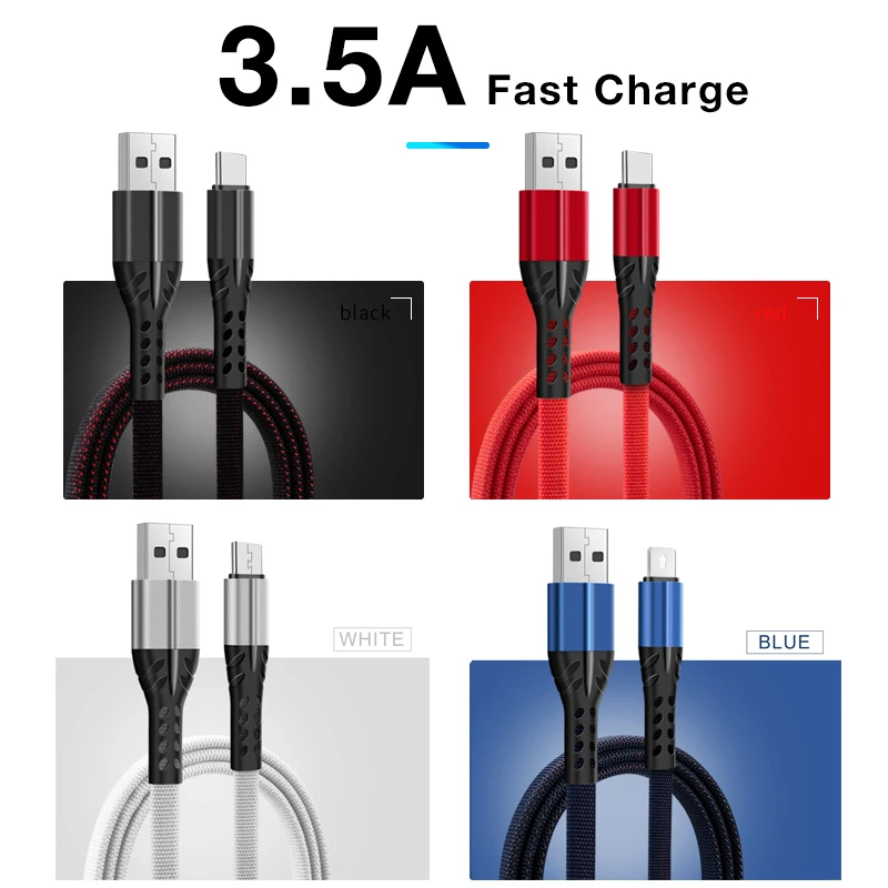 

3.5A Fast Charging Cable For Type C Micro USB Cable For iPhone For iOS Android Fast Charge Data Transmission Line Type-C Devices