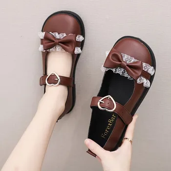 

Retro college style small leather shoes women Korean flat shoes Bowknot Princess Kawaii Girl Women Shoes Vintage Sweet cos loli