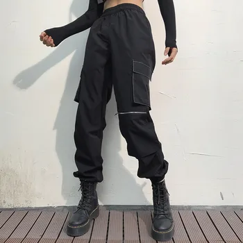 

Rosetic Streetwear Casual Hip Hop Cargo Pants Women Black Sweatpants Gothic High Waist Pants Fashion Jogger Loose Trousers 2020