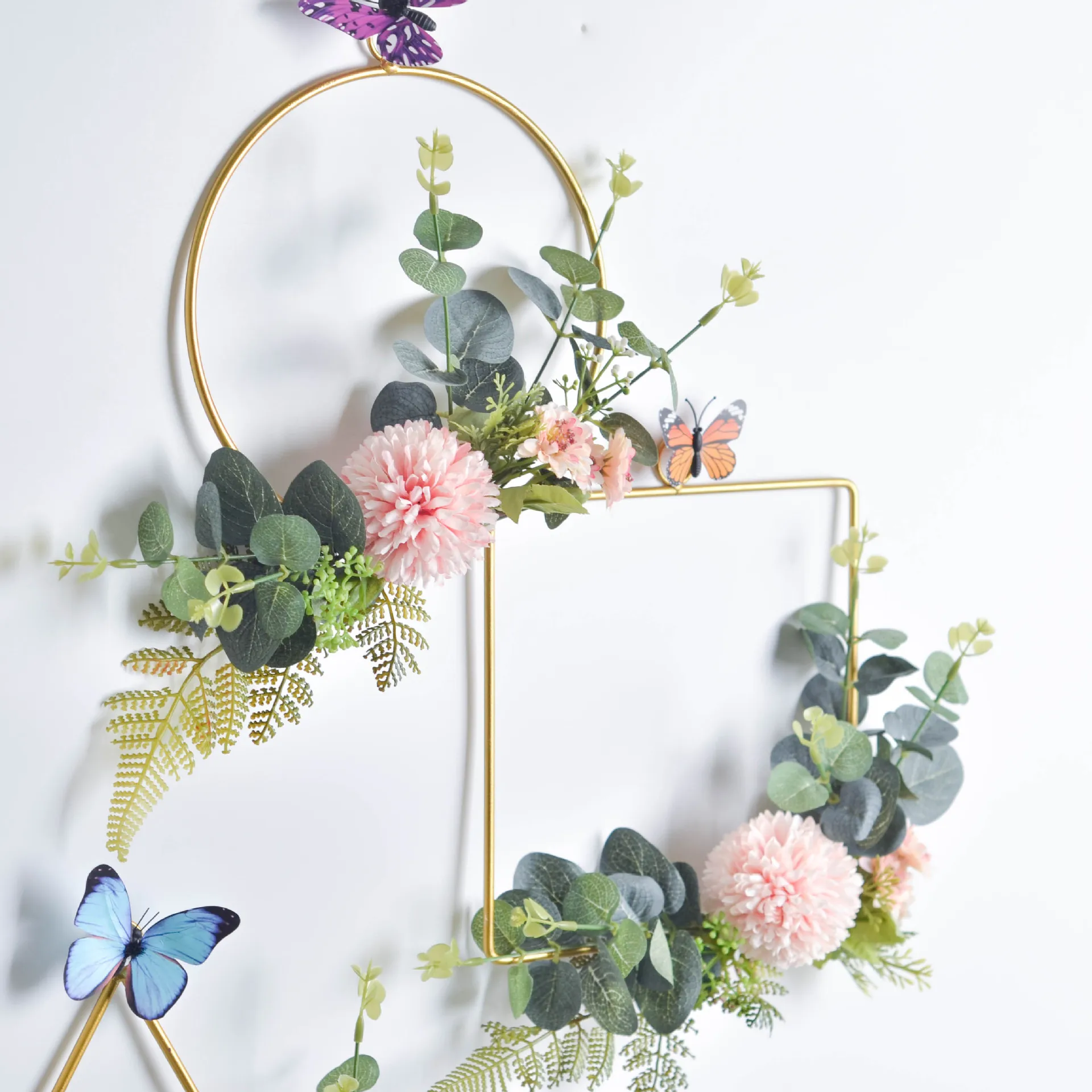 Cilected Floral Hoop Wreath Geometric Wire Round Triangle Square Hoop Frame Of Artificial Flower For Wedding Backdrop Wall Decor