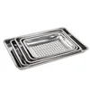 Stainless Steel Rectangle Hollow Drain Tray Thickened Fruit Vegetables Storage Plate Oil Water Filter Pan Kitchen Accessories 6