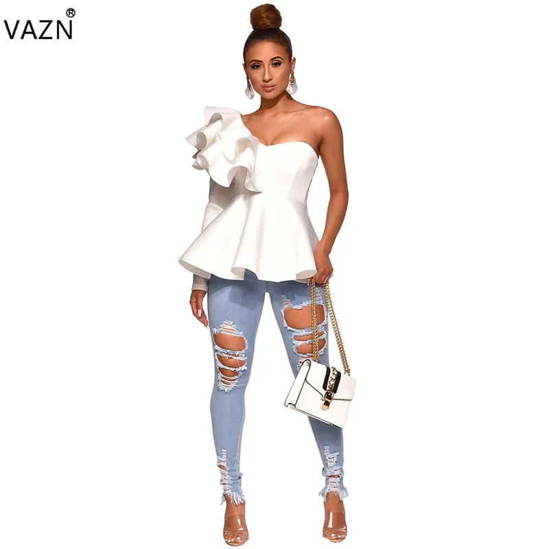 VAZN ME281 специальный продукт Осенние сексуальные 2 цвета длинные джинсы средняя талия пуговицы с дырками джинсы сексуальные женские шикарные дизайнерские джинсы