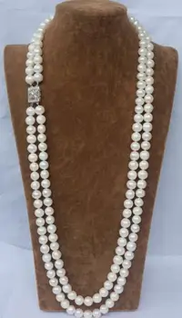 

DOUBLE STRANDS NEW SOUTH SEA AAA 9-10MM WHITE PEARL NECKLACE 24 INCH