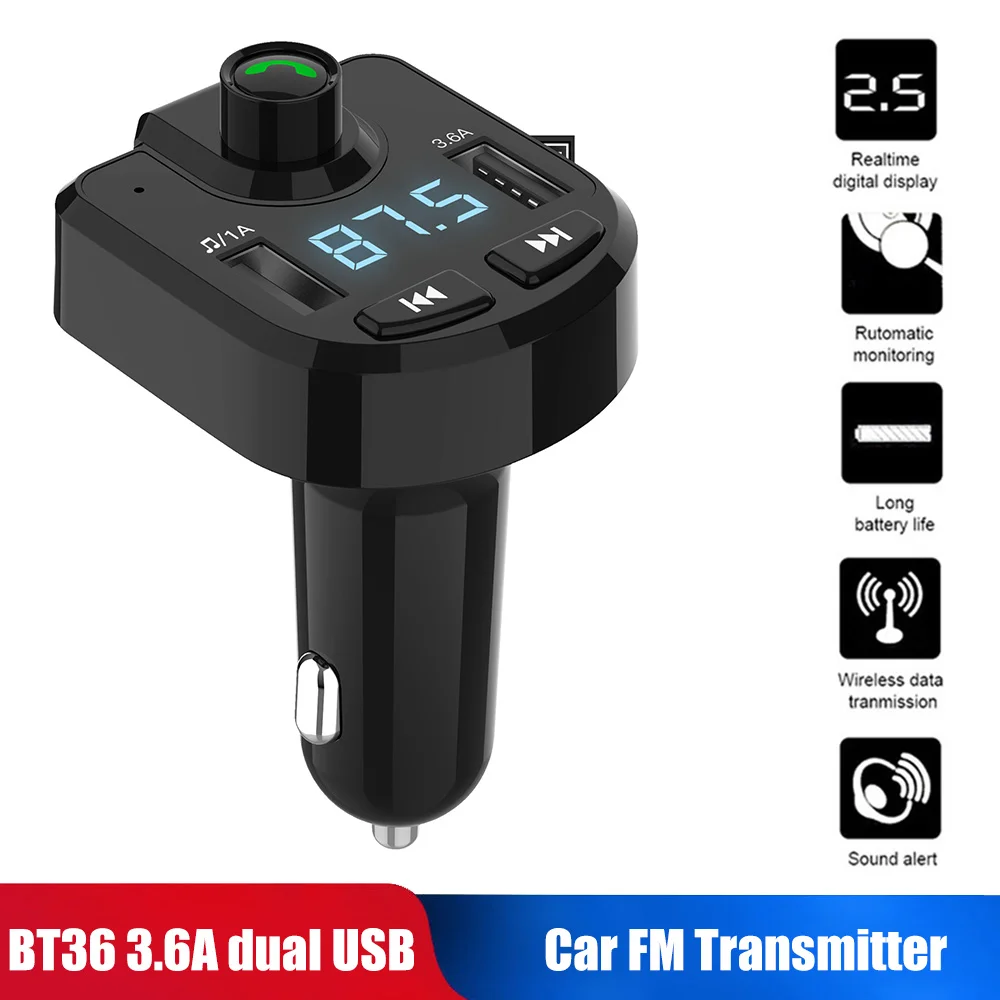 Car FM Transmitter 3.6A MP3 Adapter Bluetooth 5.0 Dual USB TF Card Receiver Stereo Music Charger Handsfree |