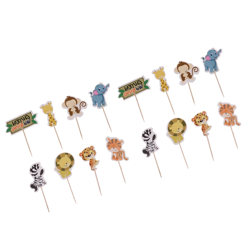 48pcs/Set Jungle Animal Cupcake Toppers Picks Baby Shower Food Fruit Sticks 48pcs/Set Jungle Animal Cupcake Toppers Picks Baby Shower Food Fruit Sticks