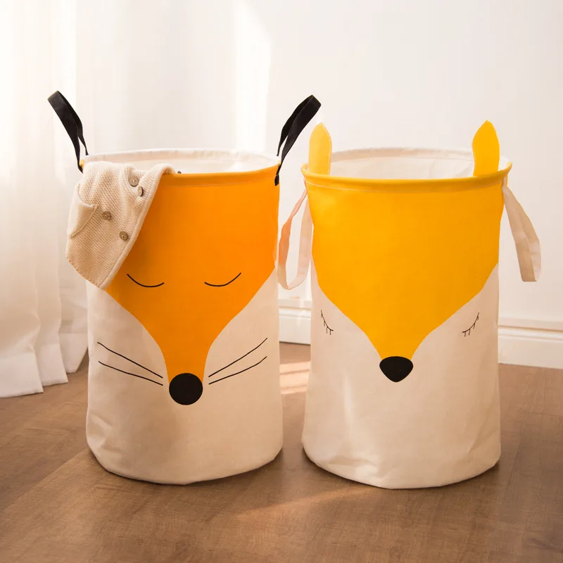

Folding Laundry Storage Basket kids toys Barrel Cartoon Fox Storage Bucket Laundry Organizer Dirty Clothes Washing Organization