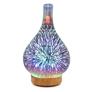 

Aromatherapy colorful lamp vase humidifier Essential oil expansion 3D Fireworks Glass Vase Shape Air Humidifier with LED Light