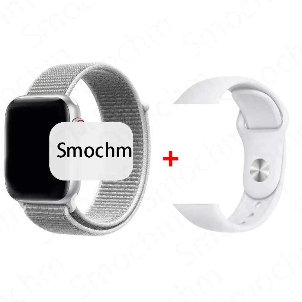 Smochm IWO 8 Plus DIY новые умные часы Bluetooth 1:1 Series 4 Беспроводное зарядное устройство MTK2502 обновлено для Apple Watch iPhone Android - Цвет: SilverNylon White