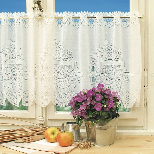 Csipke Kávéfüggöny Jacquard Ablak Függöny Fehér Üreges Rövid Tüllfüggönyök A Konyhaszekrény Ajtóhoz Otthoni Dekoráció - Image 4