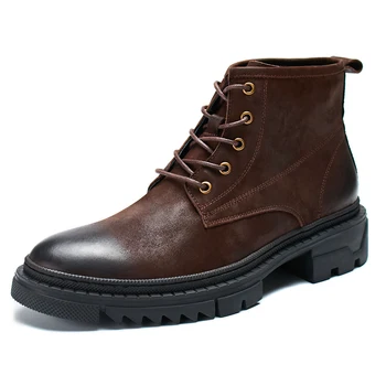 

chelsea boots men combat boots High Quality Genuine Leather desert boots men autumn winter British retro men shoes cowhide