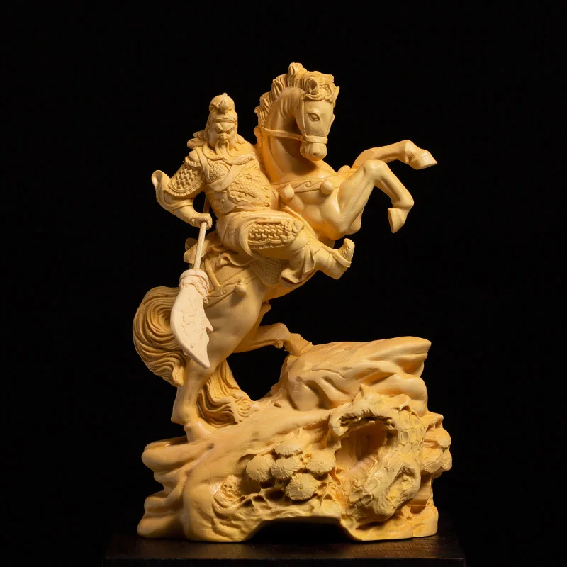 

Boxwood Carvings Guan Yu Household Dedication Buddha Statue Fortune God Lucky Feng Shui House Decoration Guangong Movie Statue