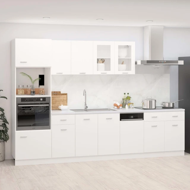 7 kitchen units set, white high gloss complete kitchen units