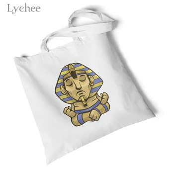 

Lychee Harajuku Cartoon Print Women Canvas Bag Reusable Storage Large Shopping Bag Handbag Foldable Original Tote Shoulder Bag