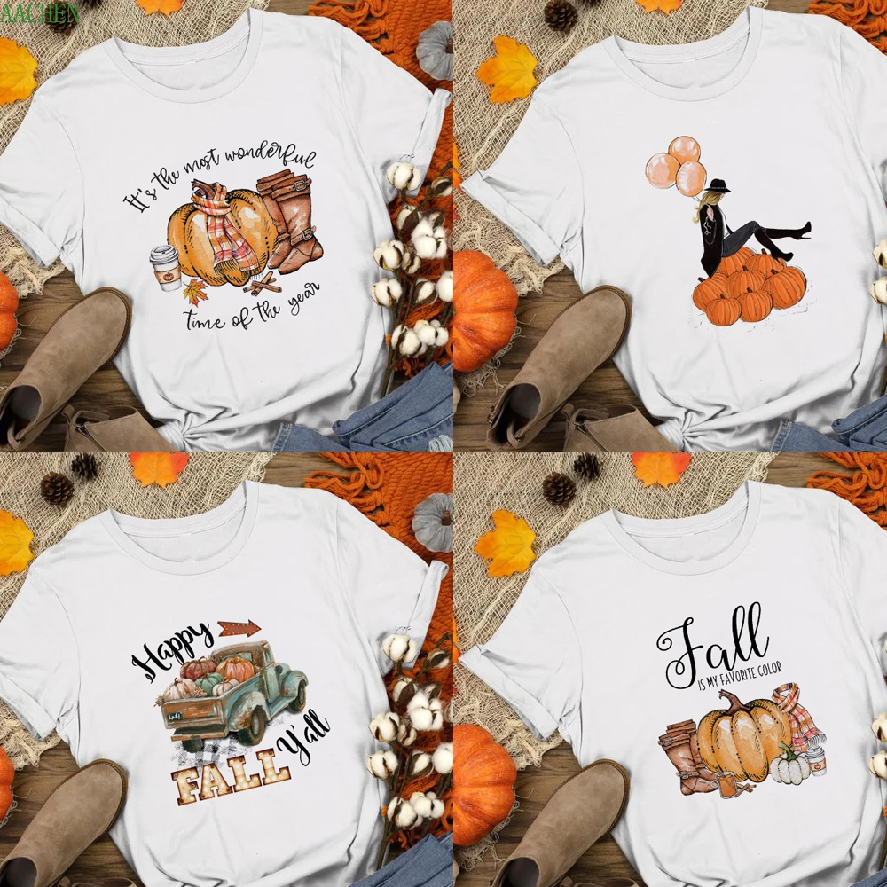 

2020 Happy Fall Pumpkin Halloween Day Graphic Tees Women Short Sleeve T-shirt Streetwear Aesthetic T Shirts Party Gift Tops New
