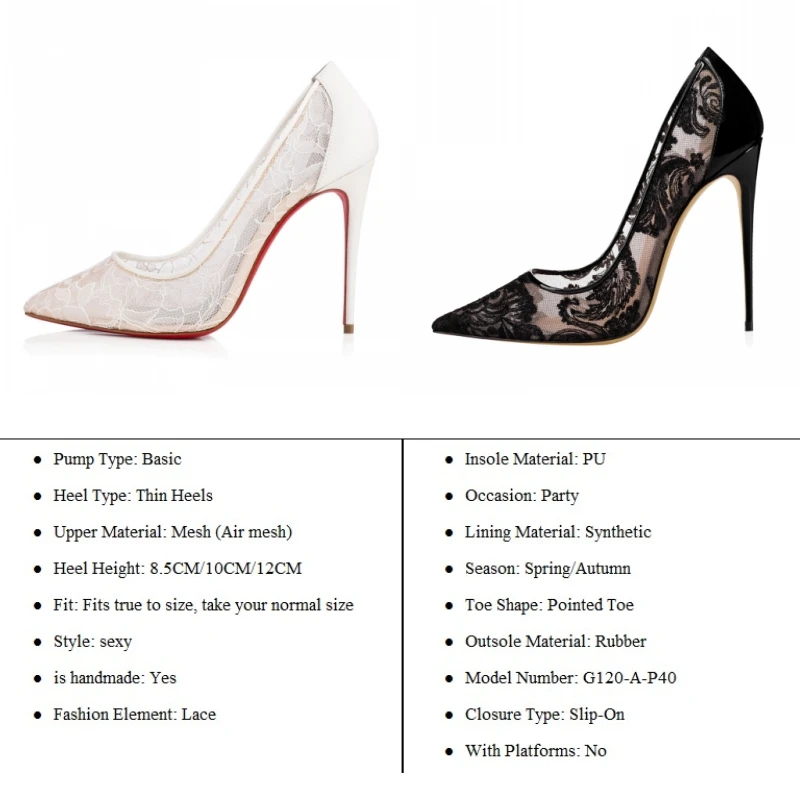 Новинка 2020 года Цвет черный белый Кружевные туфли на высоком каблуке Calzado Mujer