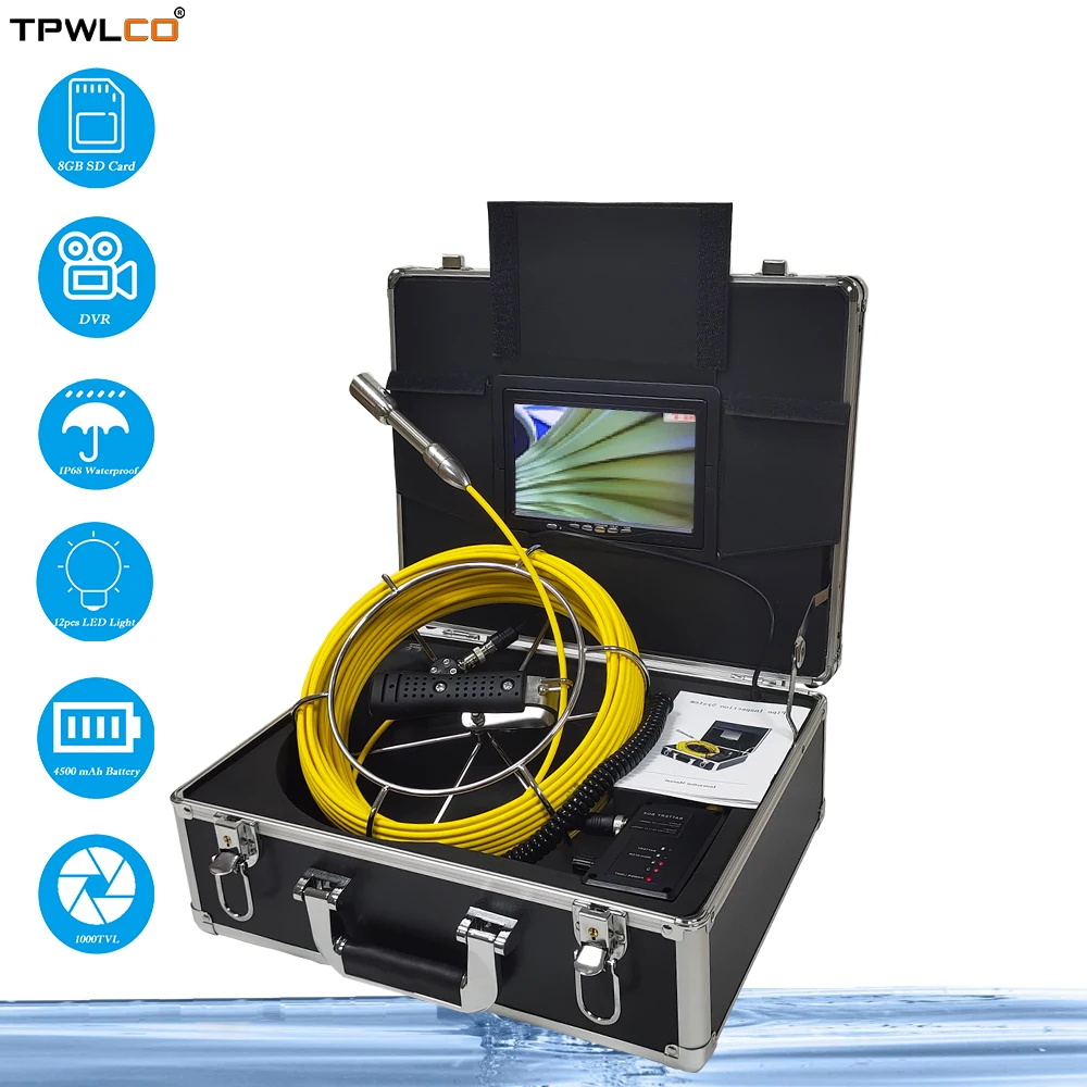 

Water Sewer Drain Pipe Inspection Camera 23mm DVR 7inch Display Pipeline Video Industrial Endoscope System With 20-50m Cable