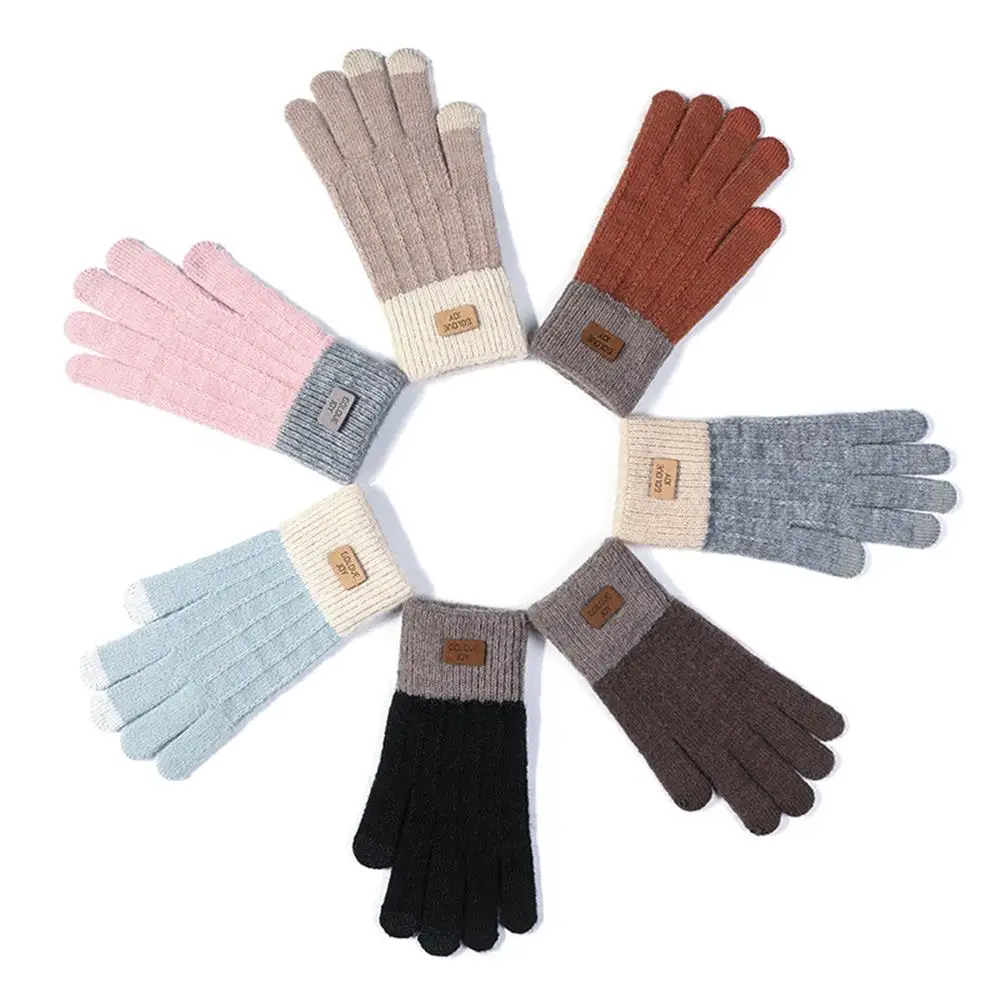 Women's Knit Winter Gloves Faux Alpaca Fiber Knitted Glove Touch Screen Skiing Gloves Women Autumn Winter Warm Thick Gloves