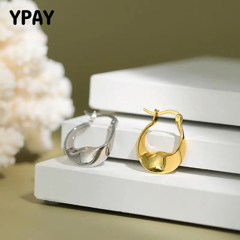 Brincos de Argola de Prata Esterlina para Mulheres Ypay Authentic Coréia Ins Suave Torção Círculo Brinco Fino Jóias Festa Yme720 100% 925