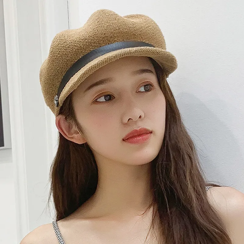 Women Summer Short Brim Newsboy Cap Breathable Octagonal Cap Washable Straw Hats For Women Beach Sun Hat Boina Berets Casquette