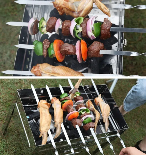 Brochette barbecue, brochettes turques avec poignées en bois, brochettes de  kebab en acier inoxydable, pour koobideh kebab, barbecue à la turque