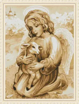 

Angel and lamb Printed Canvas DMC Counted Fabric Chinese Cross Stitch Kits printed Cross-stitch set Embroidery Needlework