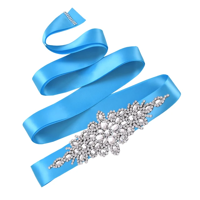 TOPQUEEN S01 Rhinestone Women's Belt Bride Belts Bridal Sashes Wedding Accessories Belts For Evening Party Prom Gown Dress blue ribbon