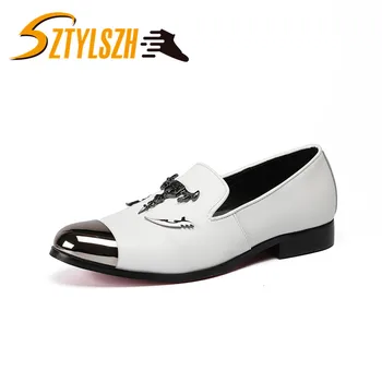 

New Metal Toe Business Dress Shoes Men Genuine Leather Casual Shoes Men Party and Wedding Loafers Men's Fashion Nightclub Flats