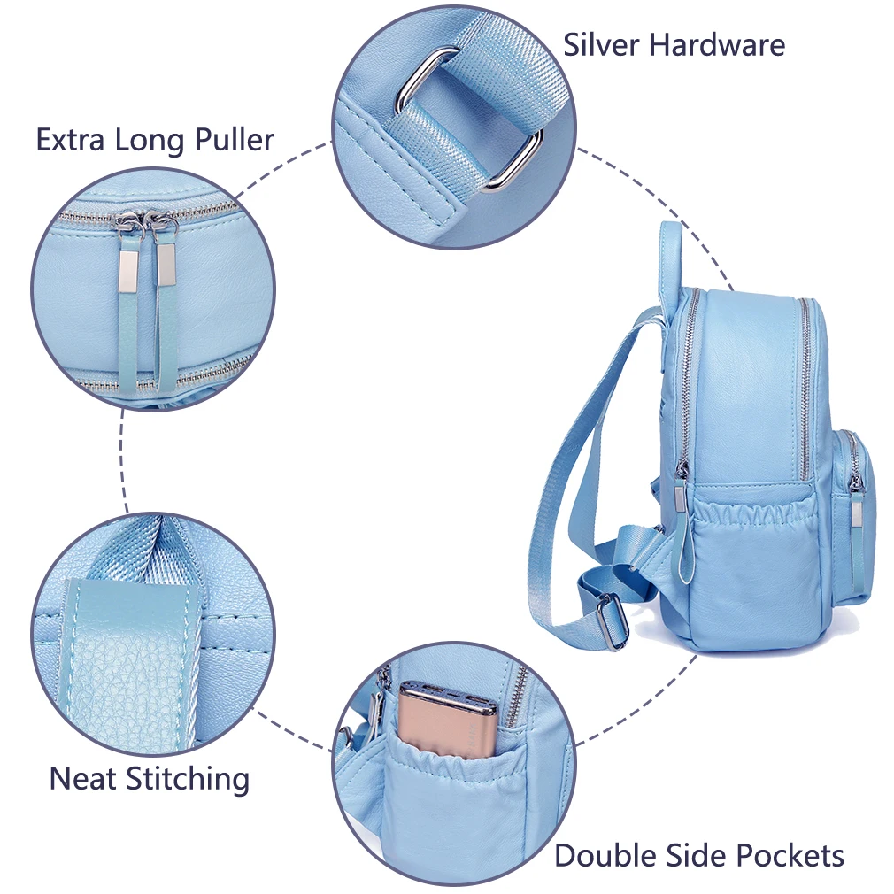 VASCHY Baby Blue Mini Backpack Purse,Vaschy Faux Leather Small Backpack for Women cute backpack bag pack PU leather