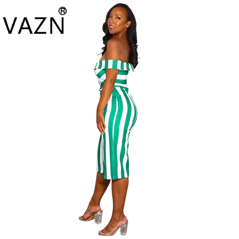 VAZN High Street Design новые тонкие высококачественные женские костюмы в полоску с вырезом лодочкой короткий рукав летний элегантный комбинезон C603