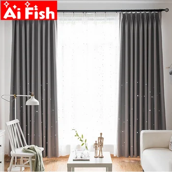 

Shiny Hollow Stars Kids Cloth Curtain For Kids Boy Girl Bedroom Living Room Blue/Pink Blackout Cortinas Custom Made Drape M226-5
