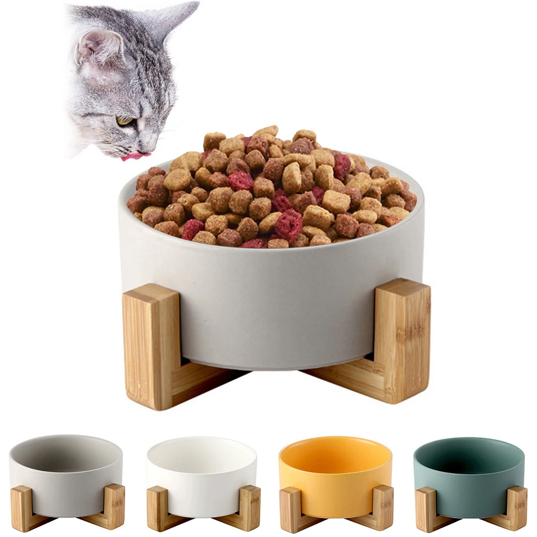 

Pet Ceramic Bowls With Non-Slip Wooden Stand Pet Food Water Bowl For Cats Dogs Pet Feeder Cat Dog Feeding Supplies Dropshipping