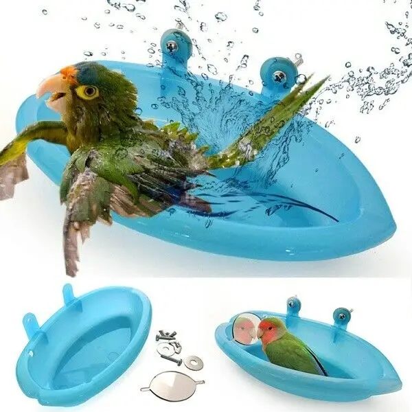 Bird Bathtub With Bird Mirror Small Oval Bird Bathtub Pet Cage Accessories Parrot Bath Shower Bathing Supplies Standing Box