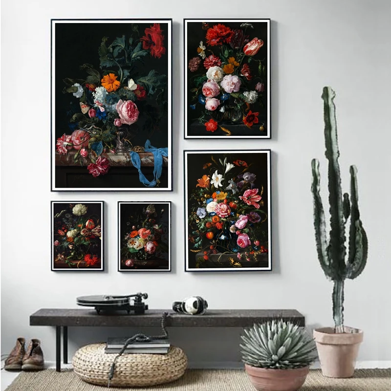 Dutch-Flower-Still-Life-Painting-Dark-Floral-Classic-Fine-Art-Posters-and-Prints-Gallery-Wall-Art