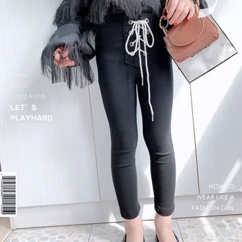 

Spring Summer girls pants baby skinny trousers kids basic pants children streetwear bottoms high waist crop lacing 3 to 9 yrs
