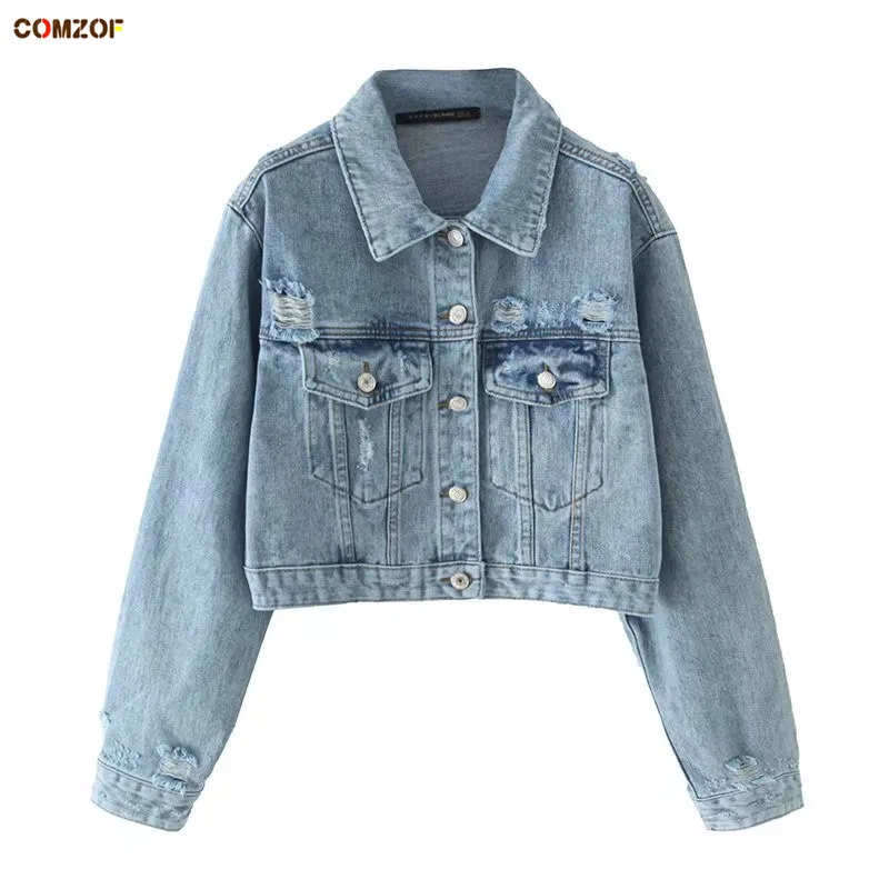 

High quality women denim jackets hole long sleeve crop top jeans 2019 autumn coats womens short jacket clothing chaqueta mujer