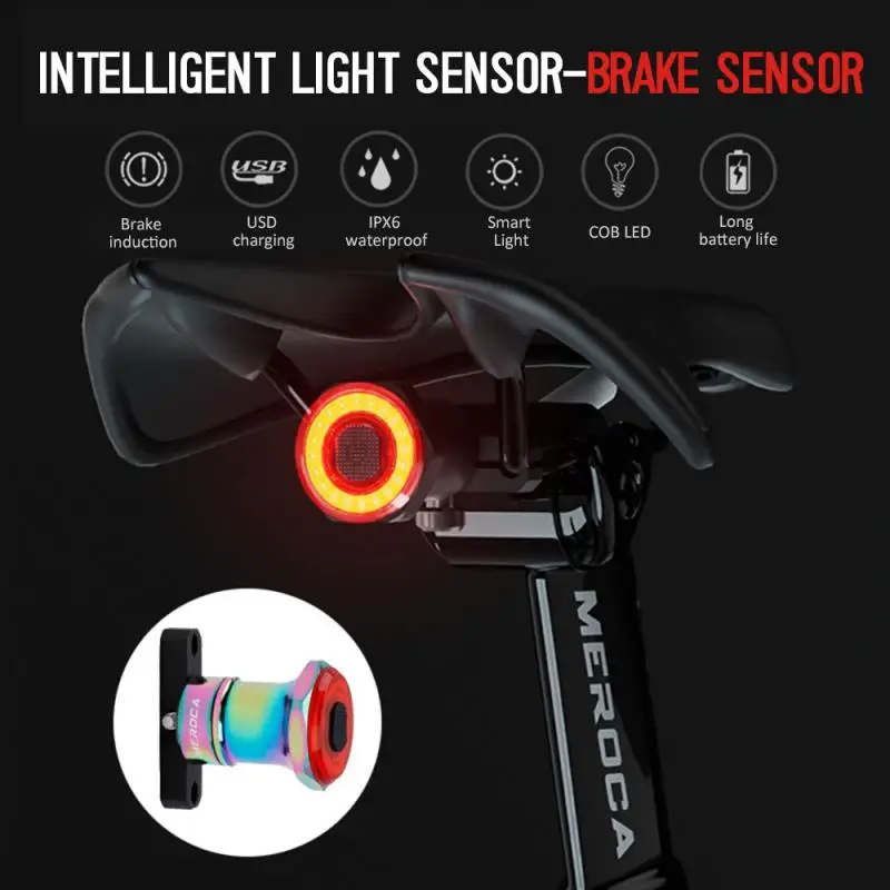Bicycle Light MEROCA Intelligent Induction Brake Taillights Mountain Bike Lights Usb Charging Road Bike Night Riding Taillight