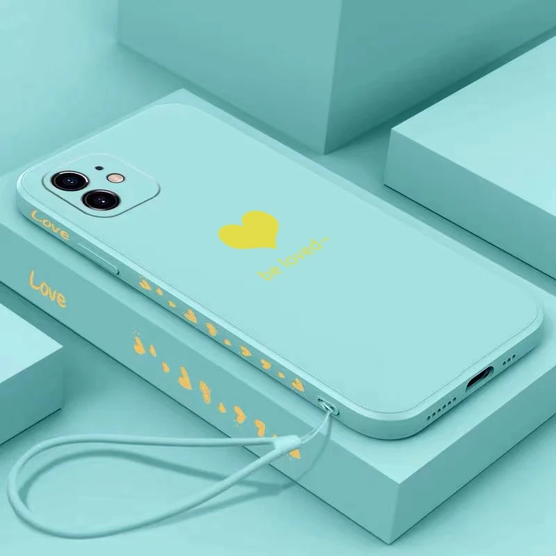 Heart Liquid Silicone Square Soft Phone Case For Huawei Nova 3 4 5 6 7 8 9 Pro 3i 5i 7i 5T 3E 4E SE 7SE 8SE Luxury Lanyard Cover | Мобильные
