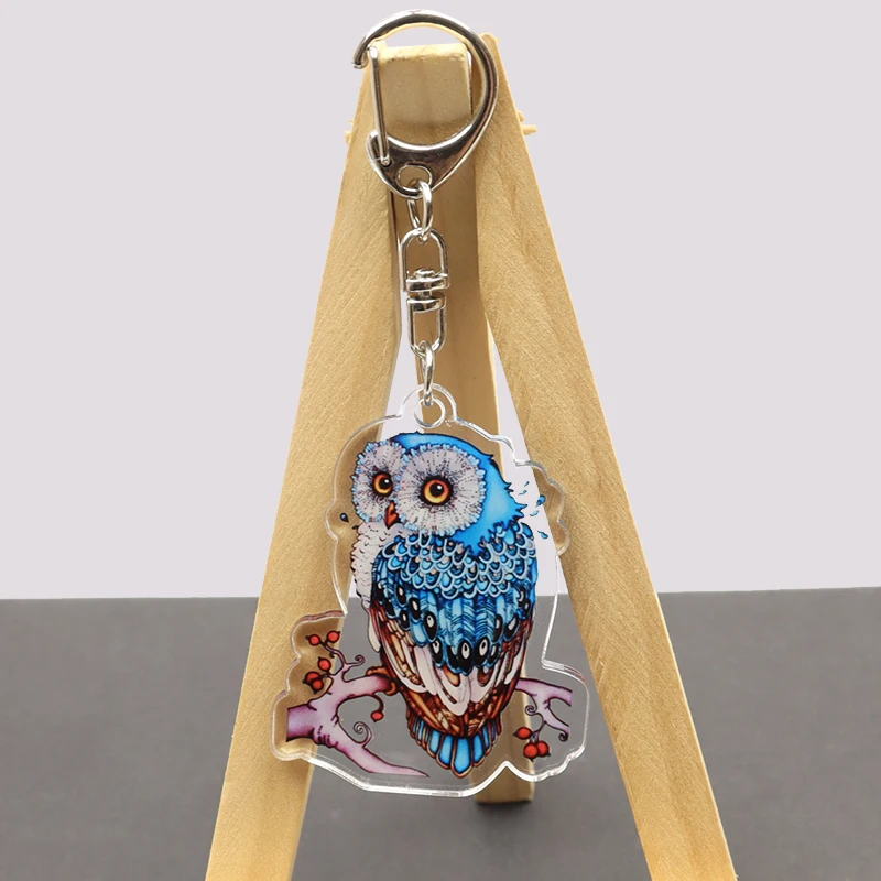 Acryli Colorful Owl Keyching Men Keyring Pendant Bag Holder Women Jewelry Gif