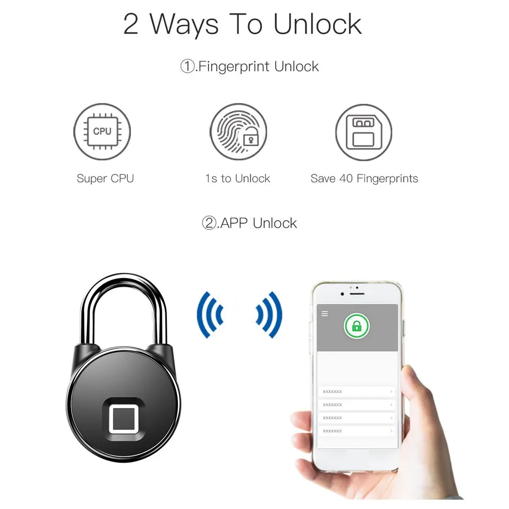 bluetooth Rechargeable Smart Lock Keyless Fingerprint Lock IP66 Waterproof Anti-Theft Security Padlock Door Luggage Lock FLP22+