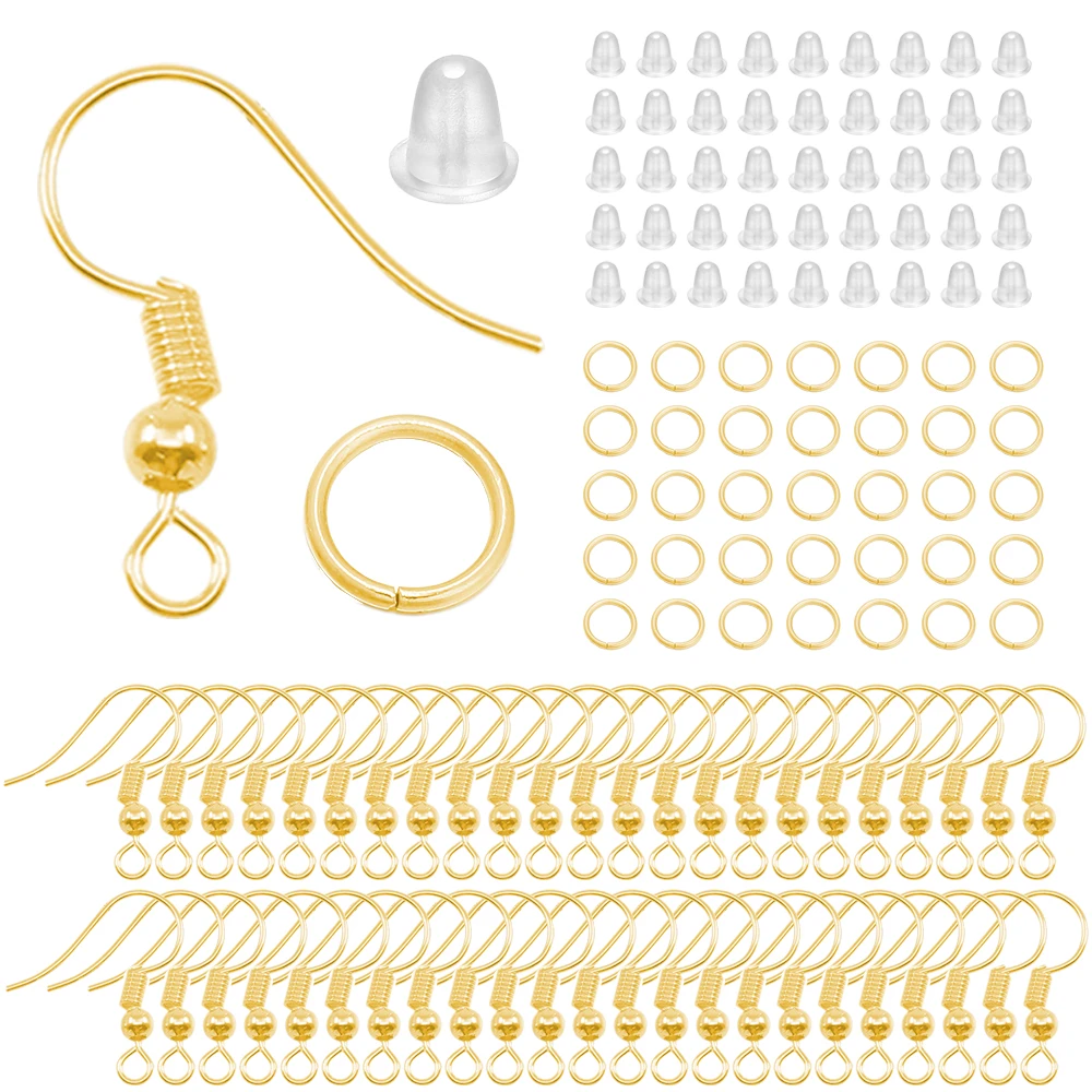 100/220/300pcs Earrings Set Earring Hooks Open Jump Rings Ear Plug Connects For DIY Jewelry Making Findings Supplies Accessories