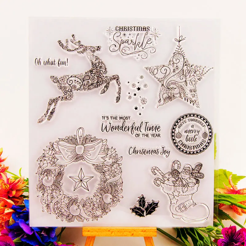 

Clear Rubber Stamps ScrapbookingChristmas elk and boots Sheet Silicone Seals Craft Stencil Stamps Paper Card Making Template