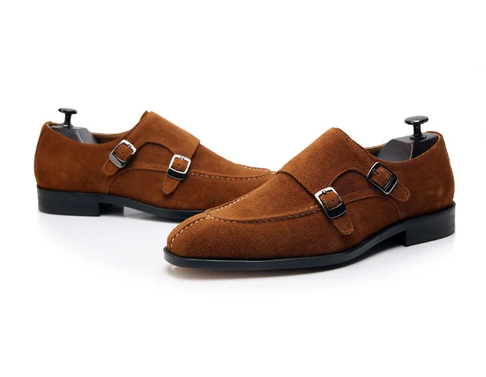 SHOOEGLE zapatos hombre; коричневые замшевые лоферы с двойной пряжкой; мужские мокасины; повседневная обувь; свадебные вечерние туфли