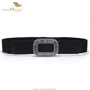 

SISHION Fashion Waist closure belt elastic wild super wide dress decoration ladies rhinestone simple belt female SP0352