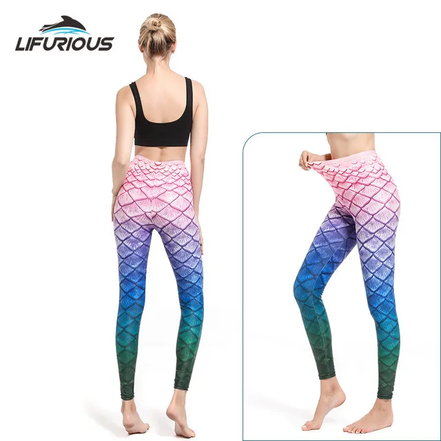 Blue Fish Scale Leggings with pockets UPF 50+