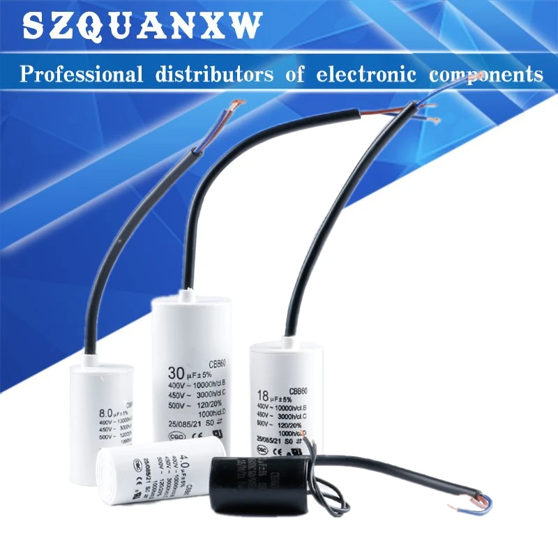 450V 3UF 4UF 5UF 6UF 8UF 10UF 12UF 15UF 18UF 20UF 25UF 30UF 35UF 40UF 45UF 50UF Motor Run Capacitors CBB60 Spade Tabs 450VAC